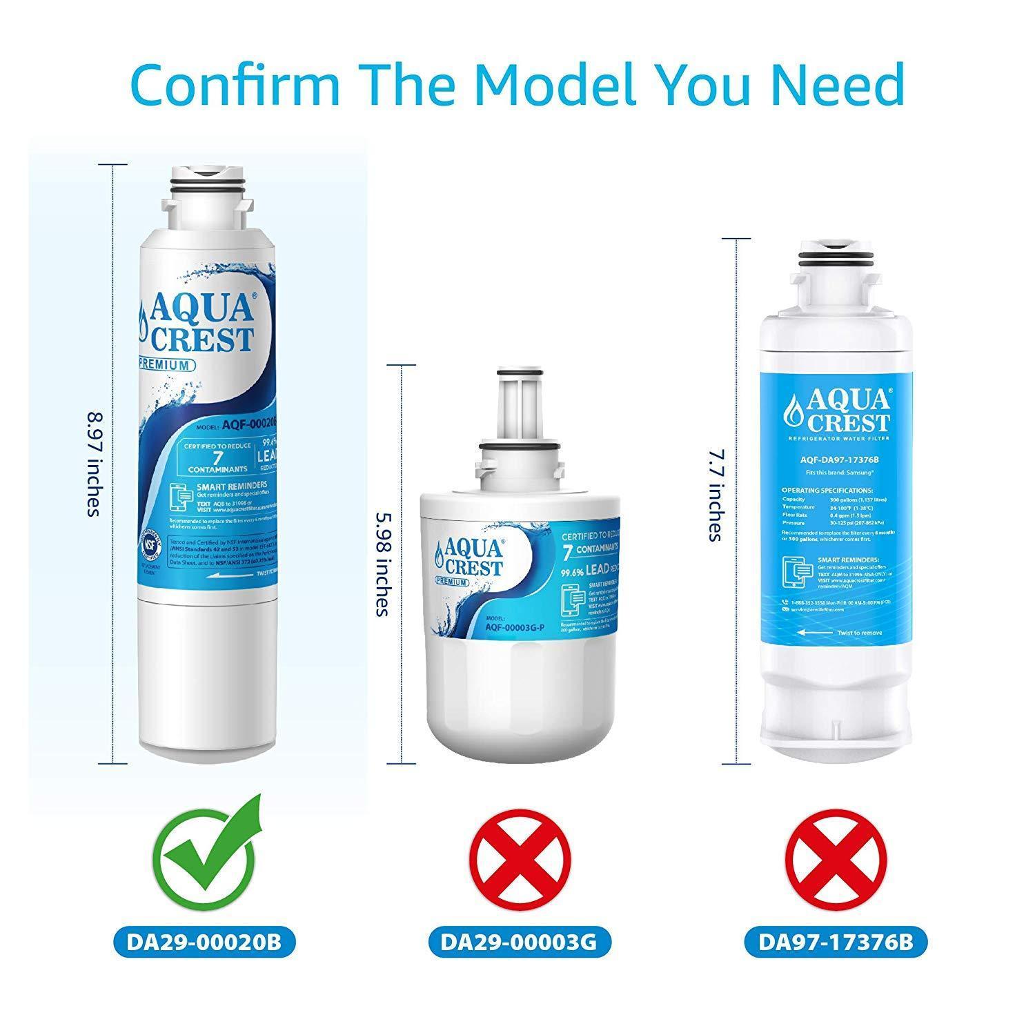 AQUACREST DA29-00020B Refrigerator Water Filter, NSF 53&42 Certified to Reduce 99% of Lead, Cyst & More, Compatible with Samsung DA29-00020B, DA29-00020A, DA97-08006A, HAF-CIN/EXP, 46-9101 (Pack of 3)