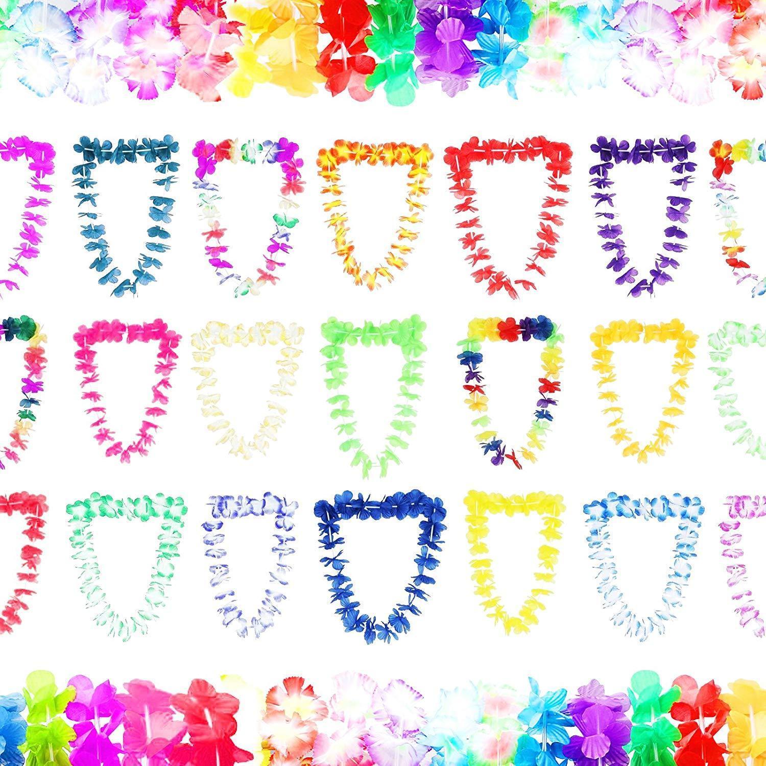 Hawaiian Leis Luau Party Supplies - Bulk 50 Pack Flower Necklaces for Tropical Party Favors Decorations - Colorful Variety of Simulated Silk Floral Lei Beach Theme Parties Kit