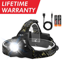 Load image into Gallery viewer, Kizen XHP-50 Headlamp. Next Generation LED Waterproof Headlight. Zoomable Work Light, 18650 USB Rechargeable Head Lights for Camping,Hiking, Outdoors (Black)
