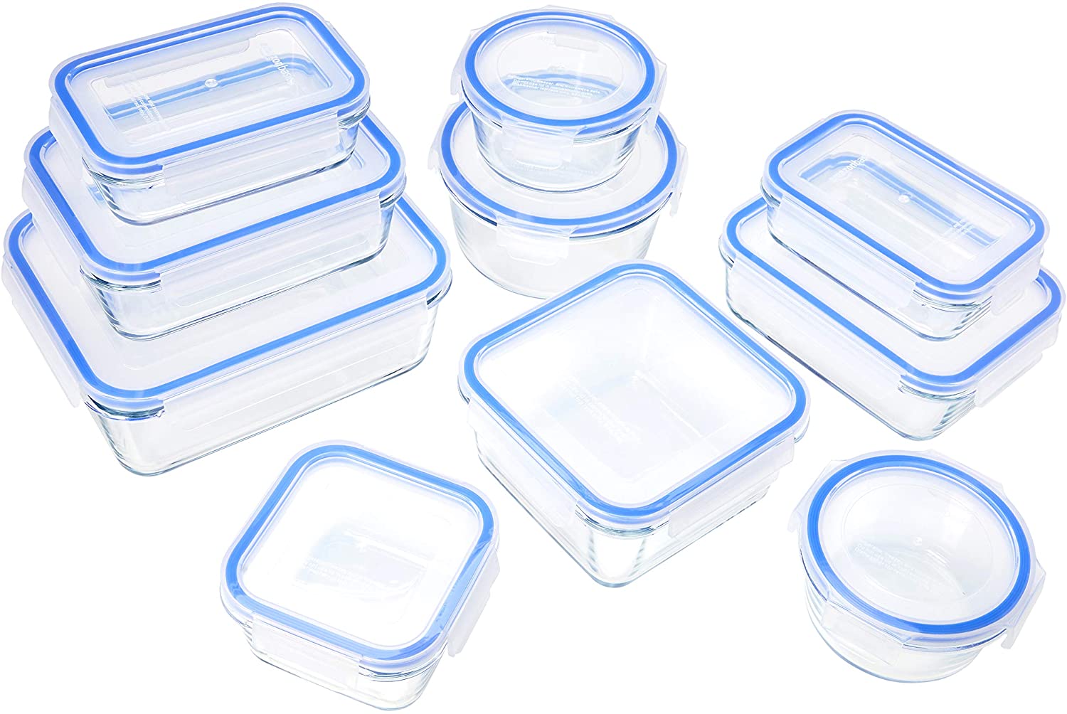 GlassLock Glass Locking Lids Food Storage Containers, 14-Piece Set