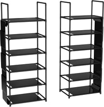 Load image into Gallery viewer, ORDORA 2 Pack 6 Tier Narrow Shoe Rack Organizer, Muti-Combinations Entryway Shoe Racks for Closets, Stackable Shoe Shelf, Free Standing Shoe Rack, 6 Side Pockets, 24-30 Pairs, Waterproof Fabric
