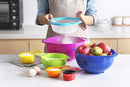 TRENDS home 8 Pc Stackable Mixing Bowl Set, Colorful Kitchen Mixing Bowls, Ideal kitchen mixing bowls, Nesting Mixing Bowls & Measuring Cups, Durable BPA Free Plastic Mixing Bowl set with handles.