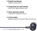 Panasonic ErgoFit In-Ear Earbud Headphones RP-HJE120-K (Black) Dynamic Crystal Clear Sound, Ergonomic Comfort-Fit