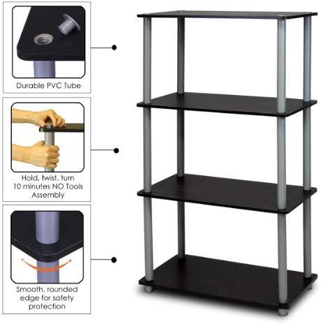 Furinno (99557BK/GY) Turn-N-Tube 4-Tier Multipurpose Shelf Display Rack - Black/Grey