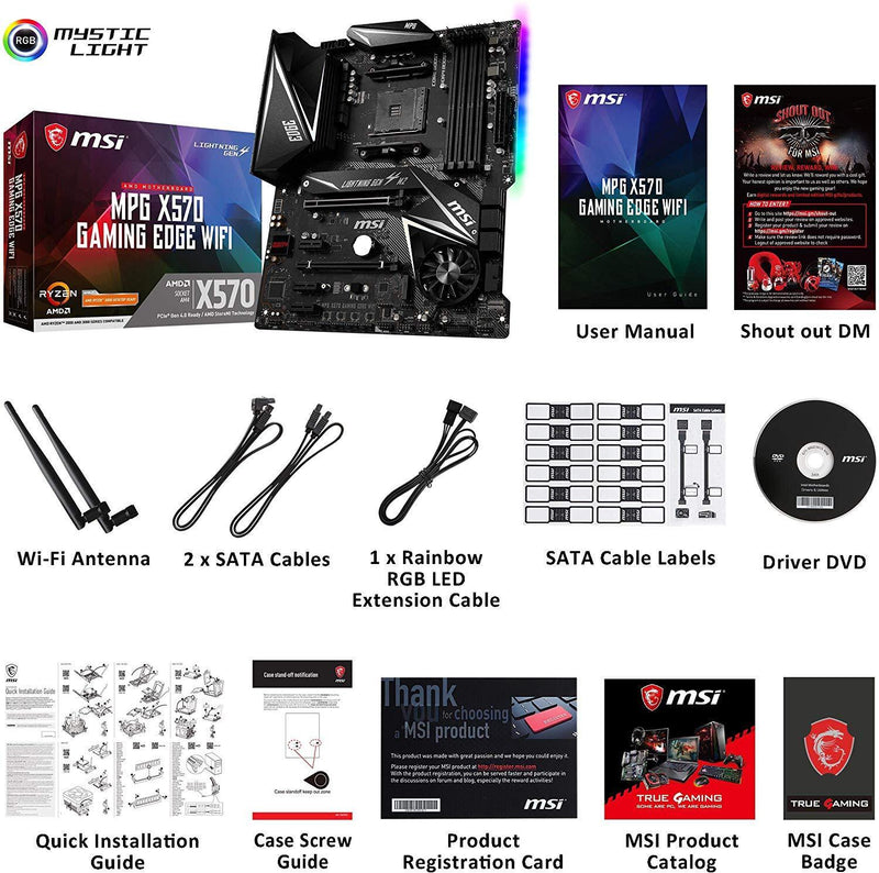 MSI MPG X570 Gaming Edge WiFi Motherboard (AMD AM4, DDR4, PCIe 4.0, SATA 6Gb/s, M.2, USB 3.2 Gen 2, AC Wi-Fi 5, HDMI, ATX)