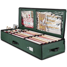 Load image into Gallery viewer, Premium Christmas Gift Wrap Organizer, Interior Pockets, fits 18-24 Standers Rolls, Underbed Storage, Wrapping Paper Storage Box by ZOBER
