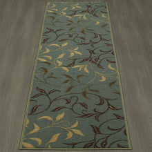 Load image into Gallery viewer, Ottomanson Otto Home Contemporary Leaves Design Modern Area Rug Hallway Runner, 2&#39;7&quot; X 9&#39;10&quot;, Sage Green/Aqua Blue
