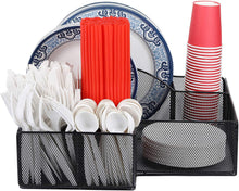 Load image into Gallery viewer, Cutlery Utensil Holder - Organizer Caddy for Cups, Forks, Spoons, Plates, Napkins, Condiments and More - Mesh Holder is Excellent for Silverware Organization
