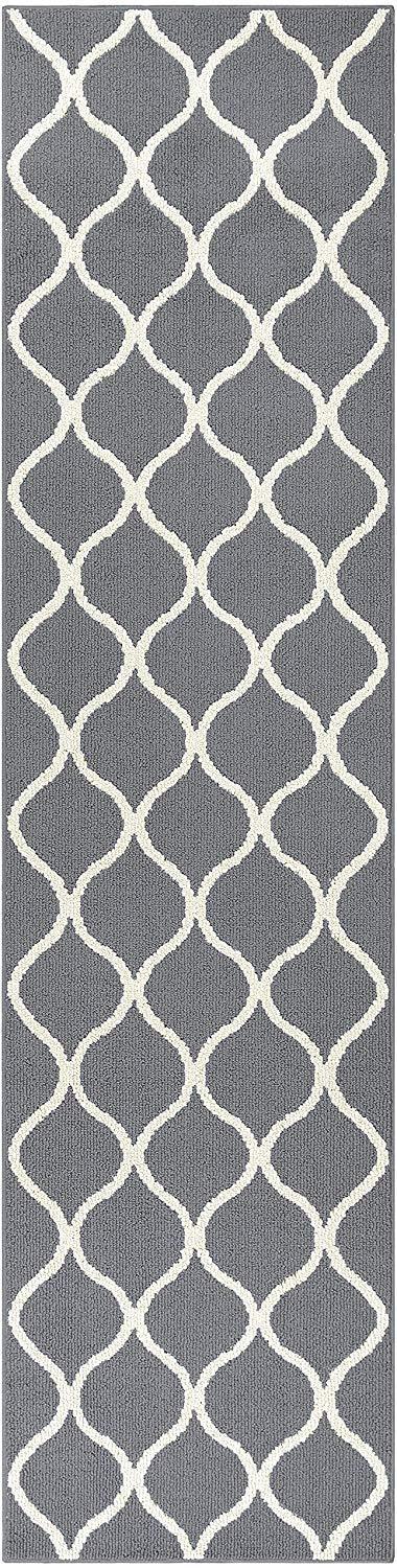 Maples Rugs Rebecca 2'6 x 10' Non Skid Hallway Carpet Entry Rugs Runners for Kitchen and Entryway, Grey/White