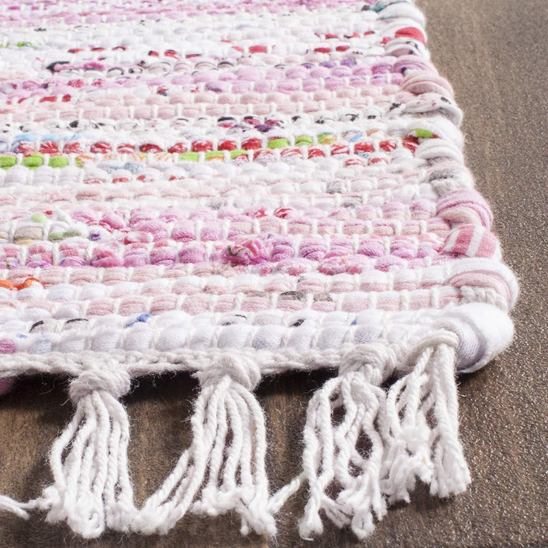 PAGISOFE Rag Rug Collection RAR125E Hand Woven Light Pink and Multi Cotton Area Rug (5' x 7')