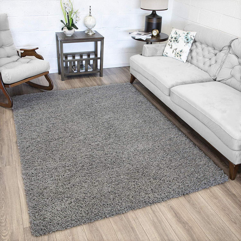 Ottomanson Cozy Color Solid Contemporary Living and Bedroom Soft Shag Area Rug, 5'3" L x 7'0" W, Gray