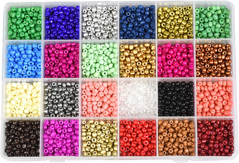 Gemybeads Glass Seed Beads, Small Pony Beads Assorted Kit with Organizer Box for Jewelry Making, Beading, Crafting (Round 3X2mm 8/0, 24 Assorted Multicolor Set)