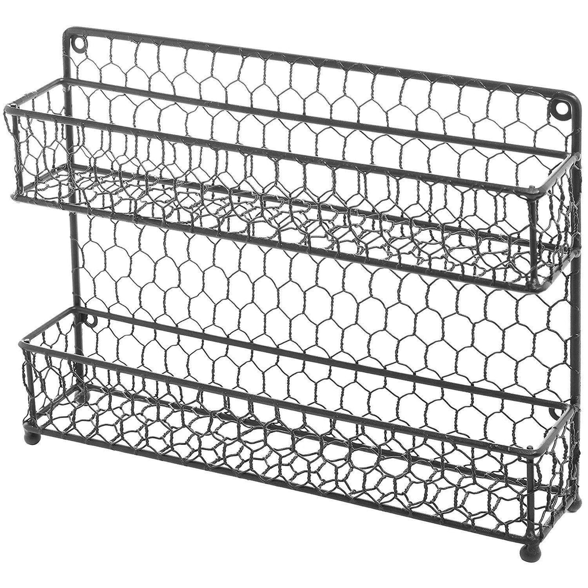 MyGift Rustic Brown Dual Tier Wire Spice Rack Jars Storage Organizer (Kitchen Countertop or Wall Mount)