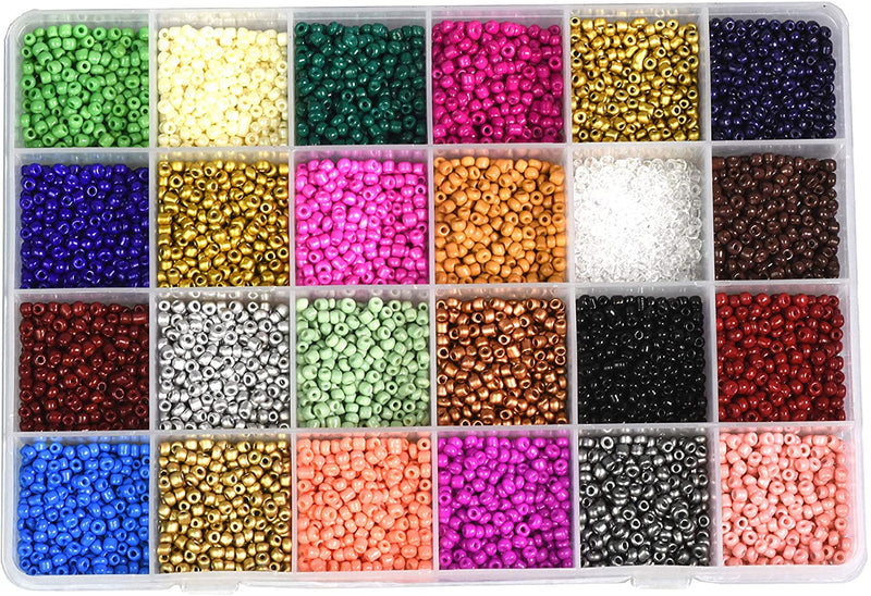 Gemybeads Glass Seed Beads, Small Pony Beads Assorted Kit with Organizer Box for Jewelry Making, Beading, Crafting (Round 3X2mm 8/0, 24 Assorted Multicolor Set)