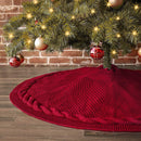 LimBridge Christmas Tree Skirt, 48 inches Cable Knit Knitted Thick Rustic Xmas Holiday Decoration, Burgundy