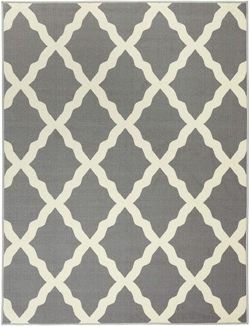 Ottomanson Glamour Collection Contemporary Moroccan Trellis Design Kids Rug (Non-Slip) Kitchen and Bathroom Mat Rug, 3'3" X 5'0", Grey