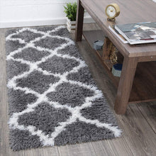 Load image into Gallery viewer, Ottomanson Flokati Trellis Design Shag Runner Rug, 2&#39; x 5&#39;, Dark Gray
