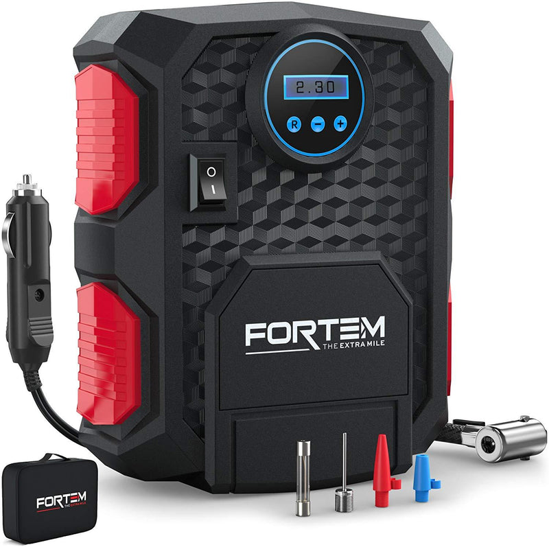 FORTEM Digital Tire Inflator for Car w/Auto Pump/Shut Off Feature, Portable Air Compressor, Carrying Case