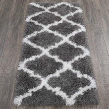 Load image into Gallery viewer, Ottomanson Flokati Trellis Design Shag Runner Rug, 2&#39; x 5&#39;, Dark Gray
