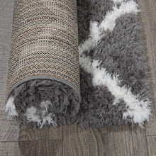 Load image into Gallery viewer, Ottomanson Flokati Trellis Design Shag Runner Rug, 2&#39; x 5&#39;, Dark Gray
