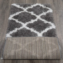 Load image into Gallery viewer, Ottomanson Flokati Trellis Design Shag Runner Rug, 2&#39; x 5&#39;, Dark Gray
