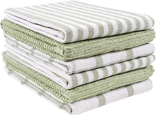 KAF Home Mixed Flat & Terry Kitchen Towels | Set of 6 18 x 28 Inches | 4 Flat Weave Towels for Cooking and Drying Dishes and 2 Terry Towels, for House Cleaning and Tackling Messes and Spills (Teal)