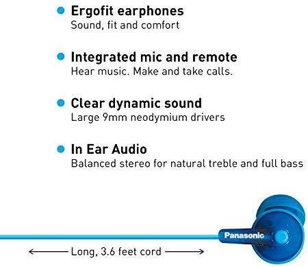 Panasonic ErgoFit In-Ear Earbud Headphones RP-HJE120-K (Black) Dynamic Crystal Clear Sound, Ergonomic Comfort-Fit