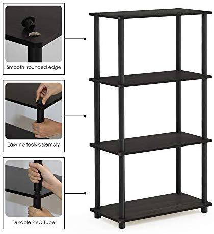 Furinno (99557BK/GY) Turn-N-Tube 4-Tier Multipurpose Shelf Display Rack - Black/Grey